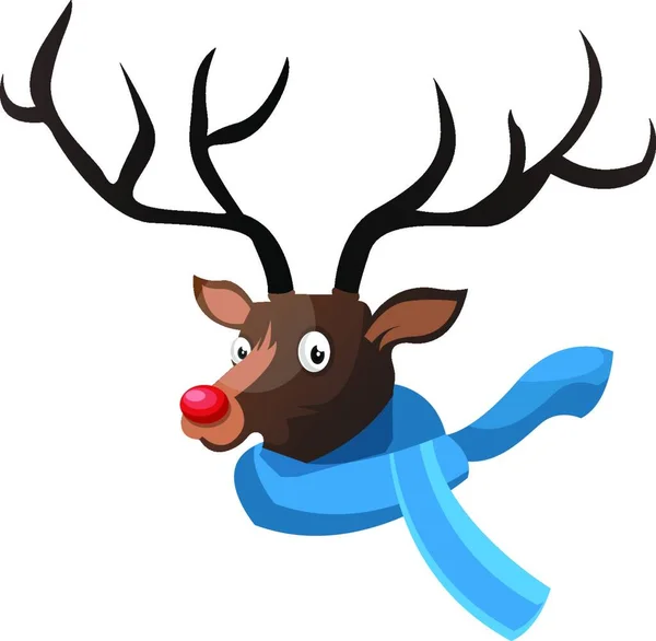 Christmas Deer Blue Scarf Vector Illustration White Background — Stock Vector