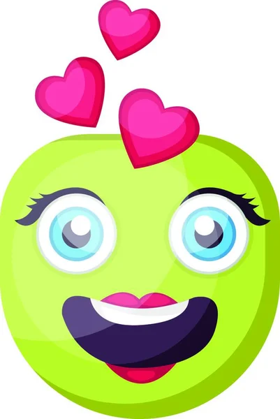 Zöld Női Emoji Arc Szerelmes Vektor Illusztráció Fehér Alapon — Stock Vector