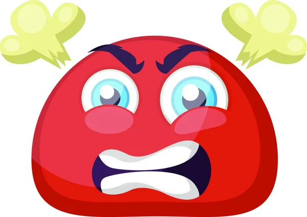 Furioso Vermelho Redondo Emoji Rosto Vetor Ilustração Fundo Branco — Vetor de Stock