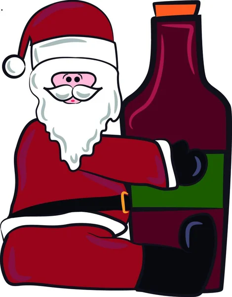 圣诞老人与一个未开封的酒瓶酒向量颜色图画或例证 — 图库矢量图片