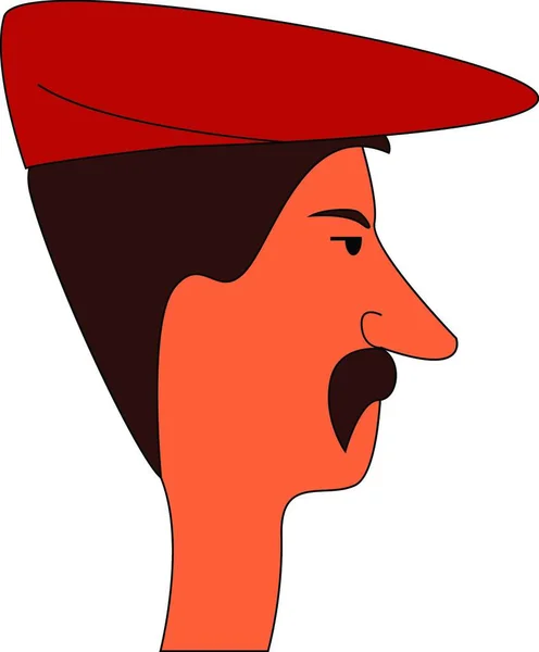 Homem Usando Chapéu Vermelho Com Bigodes Vetor Ilustração Fundo Branco — Vetor de Stock