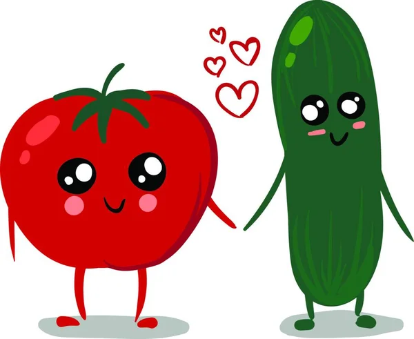 Kurkku Tomaatti Rakkaudessa Kuvitus Vektori Valkoisella Taustalla — vektorikuva
