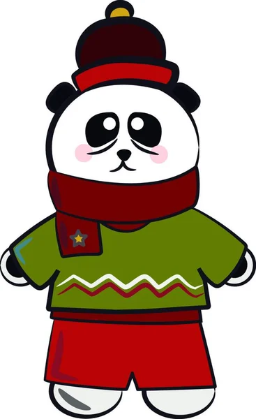 Panda Ready Christmas Celebration Its Green Sweater Red Pants Vector — Stock Vector