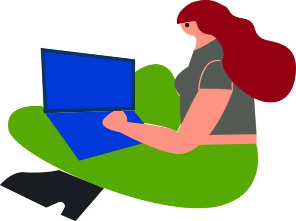 Vectorillustratie Van Een Vrouw Met Een Laptop — Stockvector