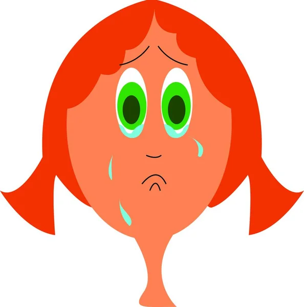 Green Eyed Girl Crying Vector Illustation — Stock Vector