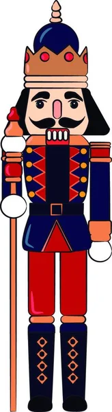 Wooden Toy Soldier Guarding Long Stick Vector Color Drawing Illustration — Stock Vector