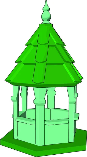 ほぼ6本の柱と1つの尖った緑色の上にある閉じた構造のような小さな寺院それは礼拝の休息または座る目的ベクトルカラー描画またはイラストに使用することができます — ストックベクタ