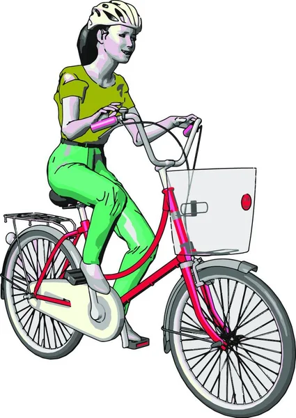 Ilustração Uma Mulher Andando Bicicleta —  Vetores de Stock