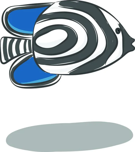 シマウマの縞模様を思わせる黒い縞模様のゼブラフィッシュの一部で 青いカラーベクトルカラーの図面やイラストで 投機的フィンと骨盤フィンの両方を連想させる — ストックベクタ
