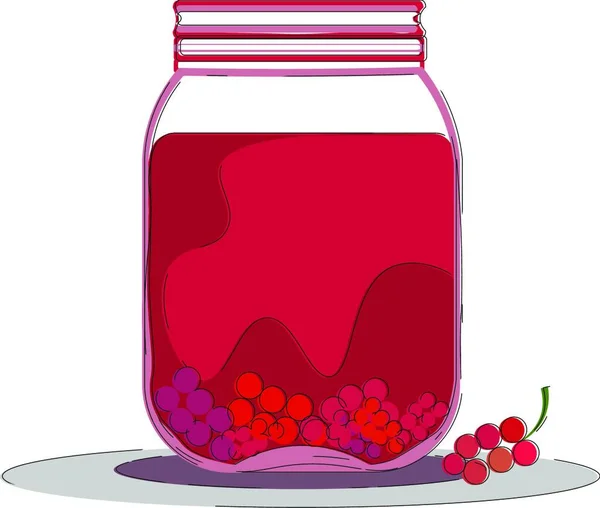一个大玻璃罐 里面装满了浆果 盖子紧闭着矢量彩色绘图或插图 — 图库矢量图片