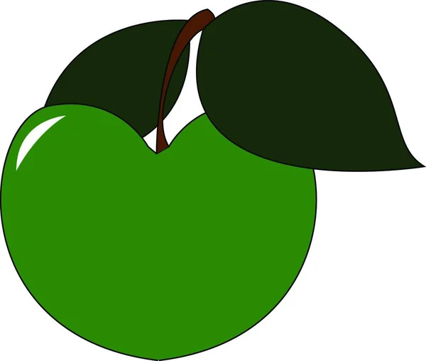 Ein Frischer Grüner Apfel Mit Zwei Blättern Vektorfarbzeichnung Oder Illustration — Stockvektor
