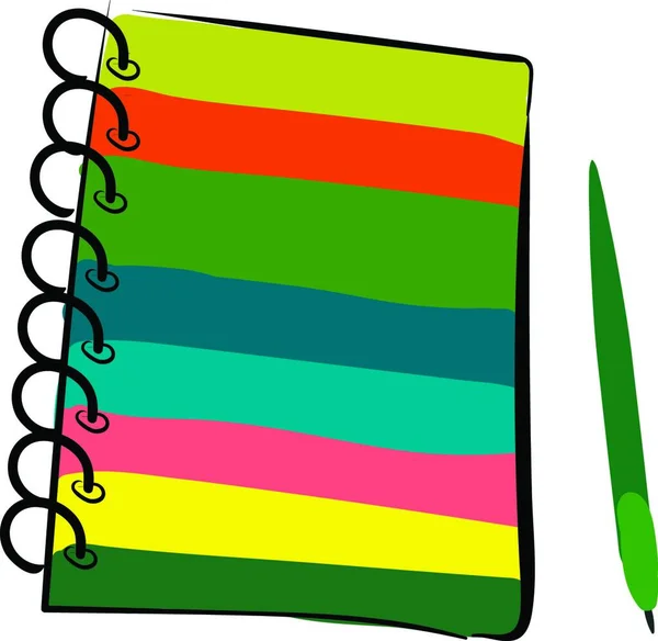 Clipart Carnet Multicolore Relié Par Fil Stylo Couleur Verte Avec — Image vectorielle