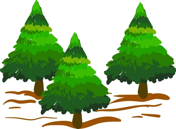 Három Tűlevelű Zöld Fák Borított Hópelyhek Van Jellegzetes Kúp Alakú — Stock Vector