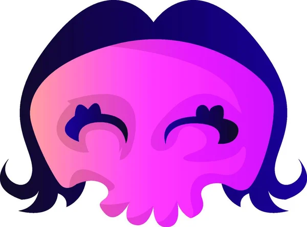 Cute Pink Cartoon Skull Purple Hair Vector Illustartion White Background — Stock Vector