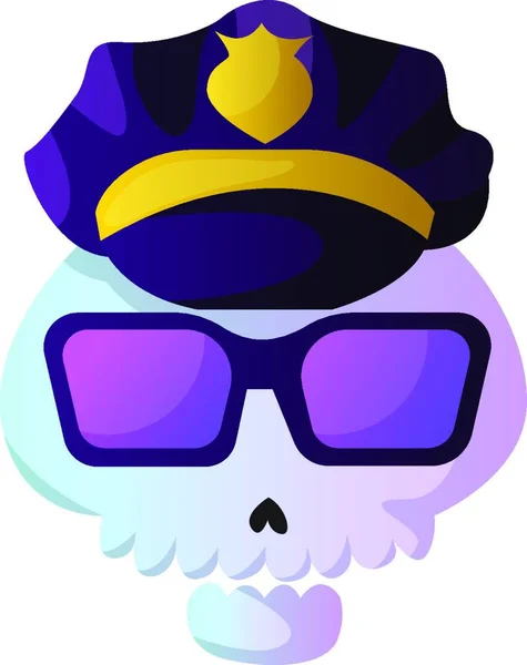 Teschio Del Fumetto Con Cappello Della Polizia Viola Illusione Vettoriale — Vettoriale Stock
