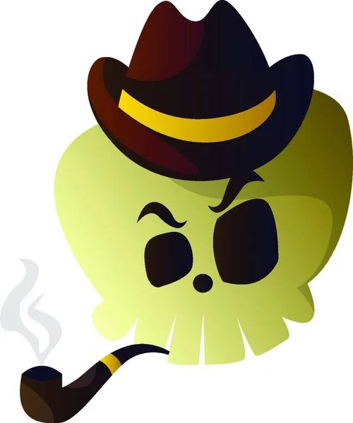 Cartoon Skull Brown Hat Pipe Vector Illustartion White Background — Stock Vector