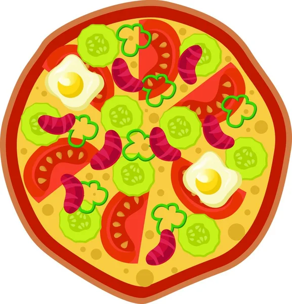 Pizza Con Verduras Huevosimprimir Vector Ilustración Sobre Fondo Blanco — Vector de stock