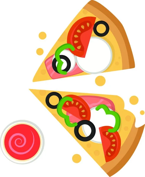 Dos Rebanadas Pizza Con Vector Ilustración Mozzarella Sobre Fondo Blanco — Vector de stock