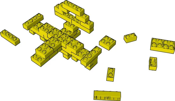 Желтые Цветные Блоки Полу Одна Заблокированная Игрушка Хранится Рисунке Иллюстрации — стоковый вектор