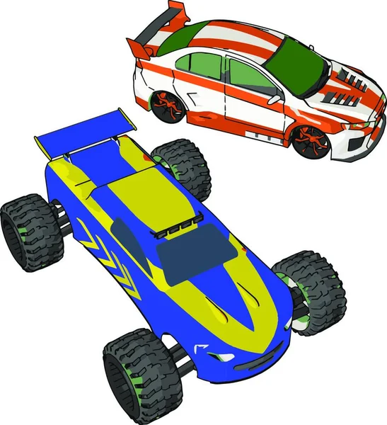 Das Spielzeugauto Kann Fernbedient Oder Selbstfahrende Batterie Natur Vektor Farbzeichnung — Stockvektor