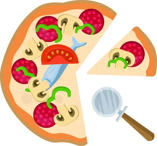 Pizza Sosem Pomidorowym Warzywami — Wektor stockowy