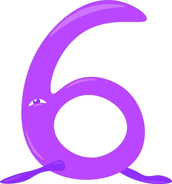 紫色の動物の形状ベクトルカラー描画またはイラストで数字6 — ストックベクタ