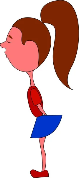 身着红色和蓝色连衣裙的女孩 正站在直矢量彩色绘图或插图 — 图库矢量图片