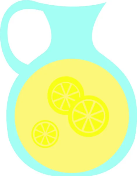 带有装满柠檬汁的手柄的蓝色罐子的Clipart和三片柠檬 随时可以享受矢量彩色绘图或插图 — 图库矢量图片