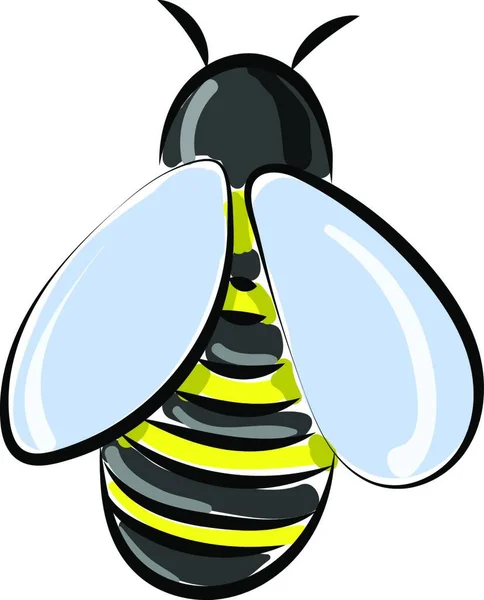 Pszczoła Miodna Kolorze Żółtym Czarnym Niebieskimi Skrzydłami Wektorową Kolorowym Rysunkiem — Wektor stockowy