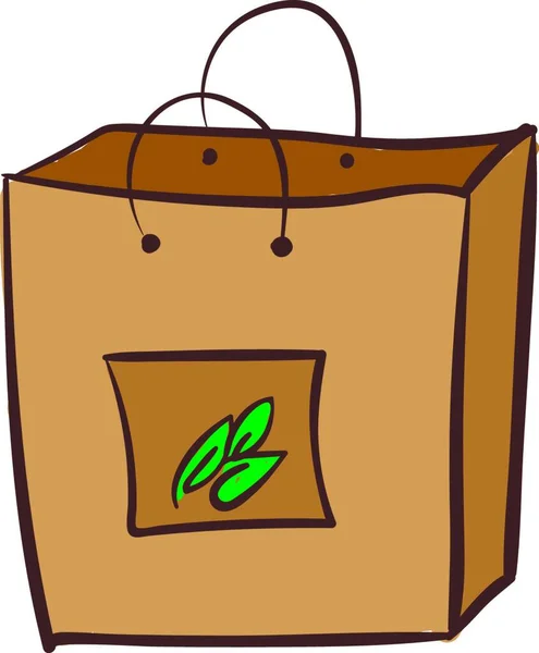 Una Gran Bolsa Papel Con Diseño Hoja Pequeña Medio Vector — Vector de stock