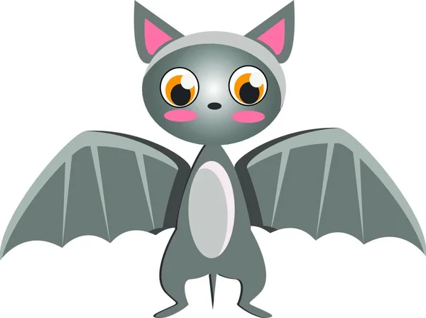 Cute Little Bat Spreading Grey Wings Vector Color Drawing Illustration — Stock Vector