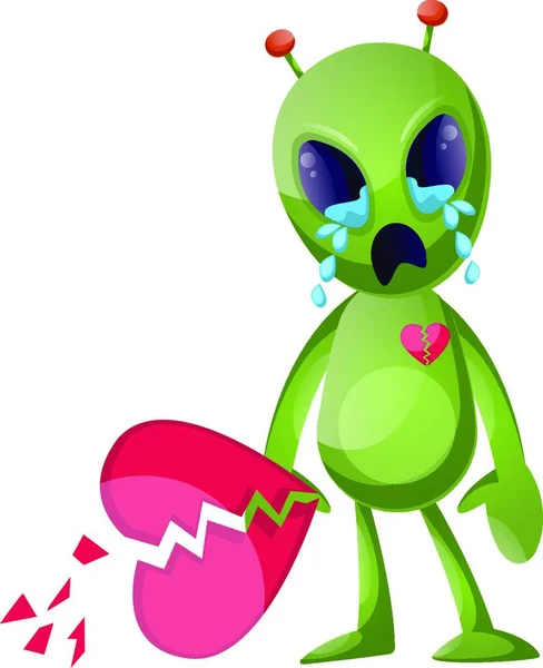 Heartbroken Alien Illustration Vector White Background — Stock Vector