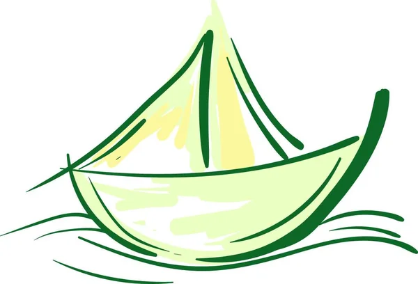 Pintura Barco Vela Com Desenho Cor Vetorial Verde Amarelo Ilustração — Vetor de Stock