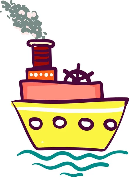 黄色三层蒸汽船与轮子向量颜色图画或例证 — 图库矢量图片