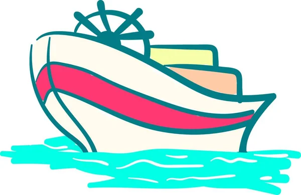 水ベクトルの色のデッサンまたはイラストで浮いているステアリングホイールが付いている現代ヨット — ストックベクタ