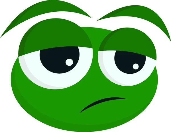 膨らみと腫れた目を持つ緑色のカエルの漫画の絵は 左下に転がって疲れて見え 白い背景 ベクトル カラードローイングやイラストの上に悲しみを表現しています — ストックベクタ