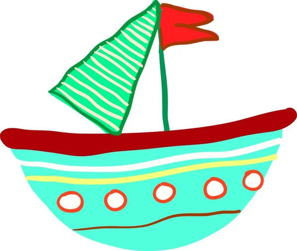 Небольшой Плавающий Корабль Изображением Вектора Красного Флага Иллюстрацией — стоковый вектор