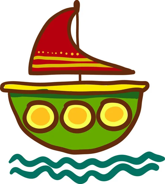 Маленький Красный Зеленый Цветной Сосуд Плавающий Векторный Цветной Рисунок Иллюстрация — стоковый вектор