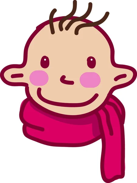 ピンクの首のスカーフベクターカラーの描画またはイラストを身に着けている大きな耳の男の子 — ストックベクタ