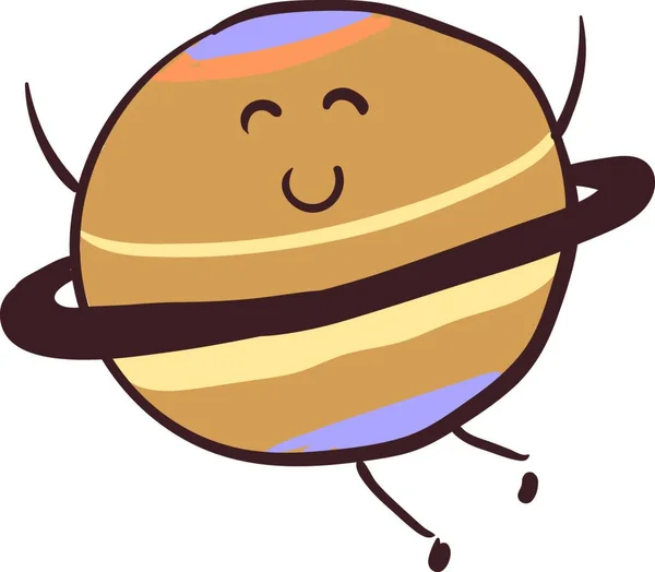 ベクトル カラードローイングまたはイラストで 茶色のリングで 幸せな土星の顔 — ストックベクタ