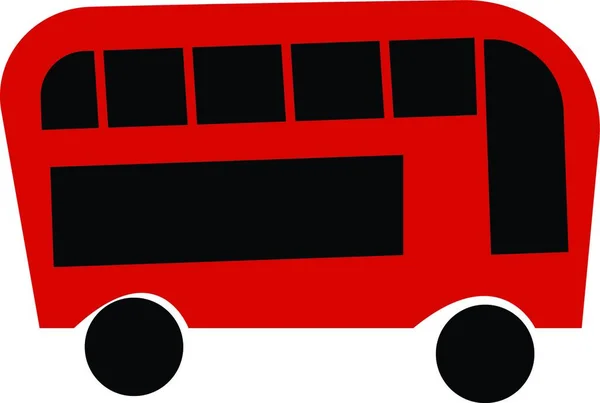 道路ベクトルカラー描画またはイラスト上の赤と黒の2階建てバス — ストックベクタ