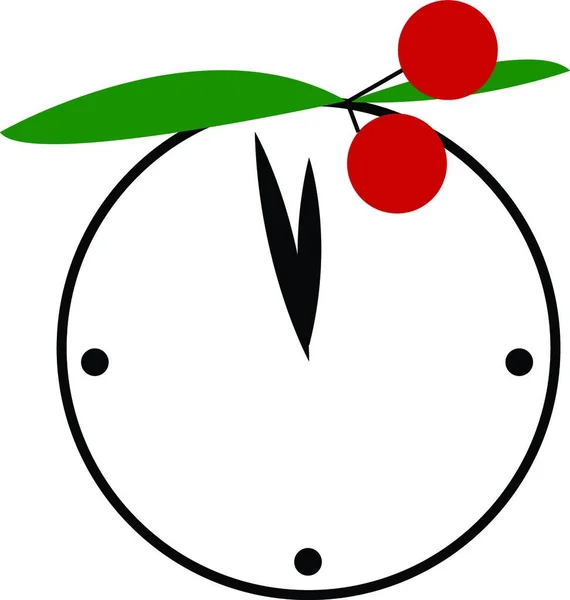 Reloj Redondo Blanco Con Decoración Cerezo Está Mostrando Dibujo Ilustración — Vector de stock