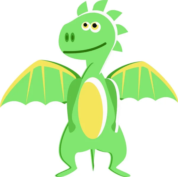 Дитячий Зелений Дракон Яскравими Крилами Маленьким Хвостом Дивиться Векторний Кольоровий — стоковий вектор