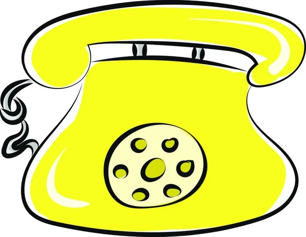 Żółty Kolorowy Telefon Uchwytem Okrągły Pokrętło Środku Czarny Drut Dołączony — Wektor stockowy