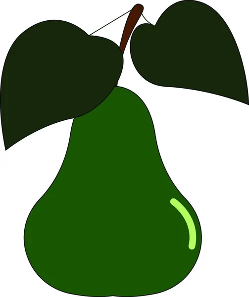 健康でジューシーなフルーツ ベクトル カラードローイングやイラストの2つの大きな葉を持つ緑の色の梨 — ストックベクタ
