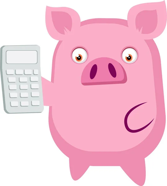 Piggy Trzyma Kalkulator Ilustrację Wektor Białym Tle — Wektor stockowy
