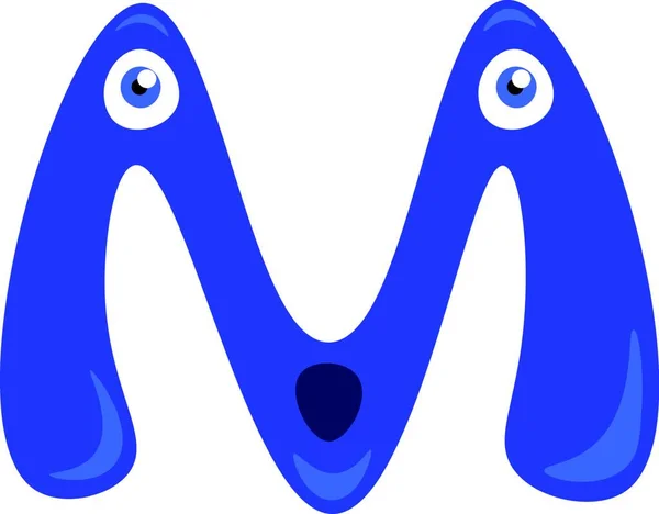 Buchstabe Blauer Farbe Figur Mit Zwei Großen Augen Und Einer — Stockvektor