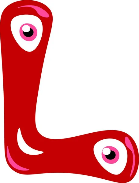 Алфавит Красном Цвете Улыбающаяся Фигурка Двумя Большими Глазами Векторный Цветной — стоковый вектор