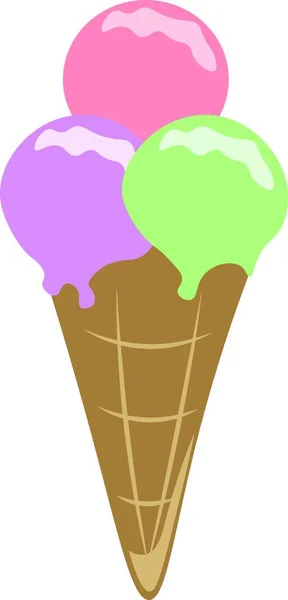 一种冰淇淋蛋筒 有三种不同的味道矢量颜色绘图或插图 — 图库矢量图片