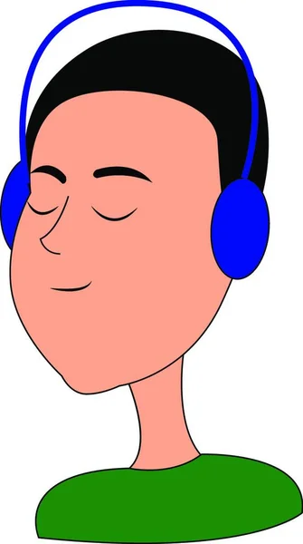 Junge Mit Blauen Kopfhörern Illustration Vektor Auf Weißem Hintergrund — Stockvektor